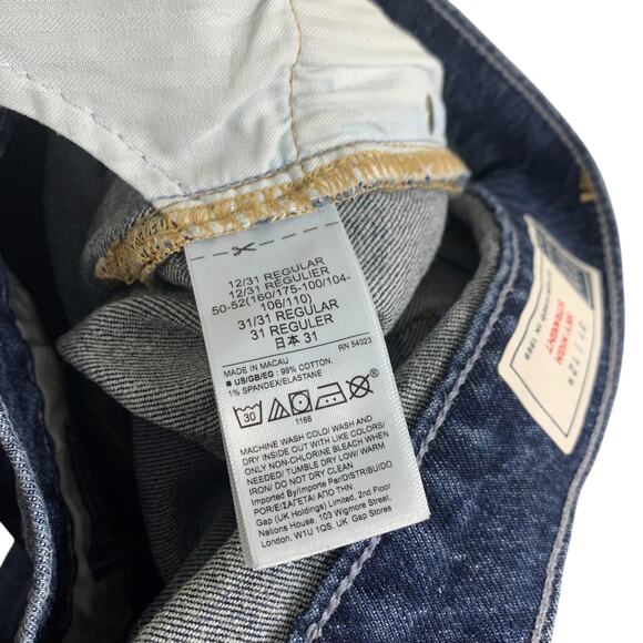 Gap Denim Womens Sky High Jeans Size 31 12R Straight Dark Wash Blue Distressed - Picture 6 of 7